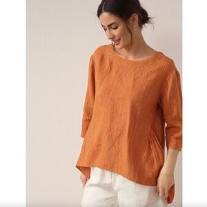 Lintico Florence 100% Linen Round Neck Artistic Stripe Top